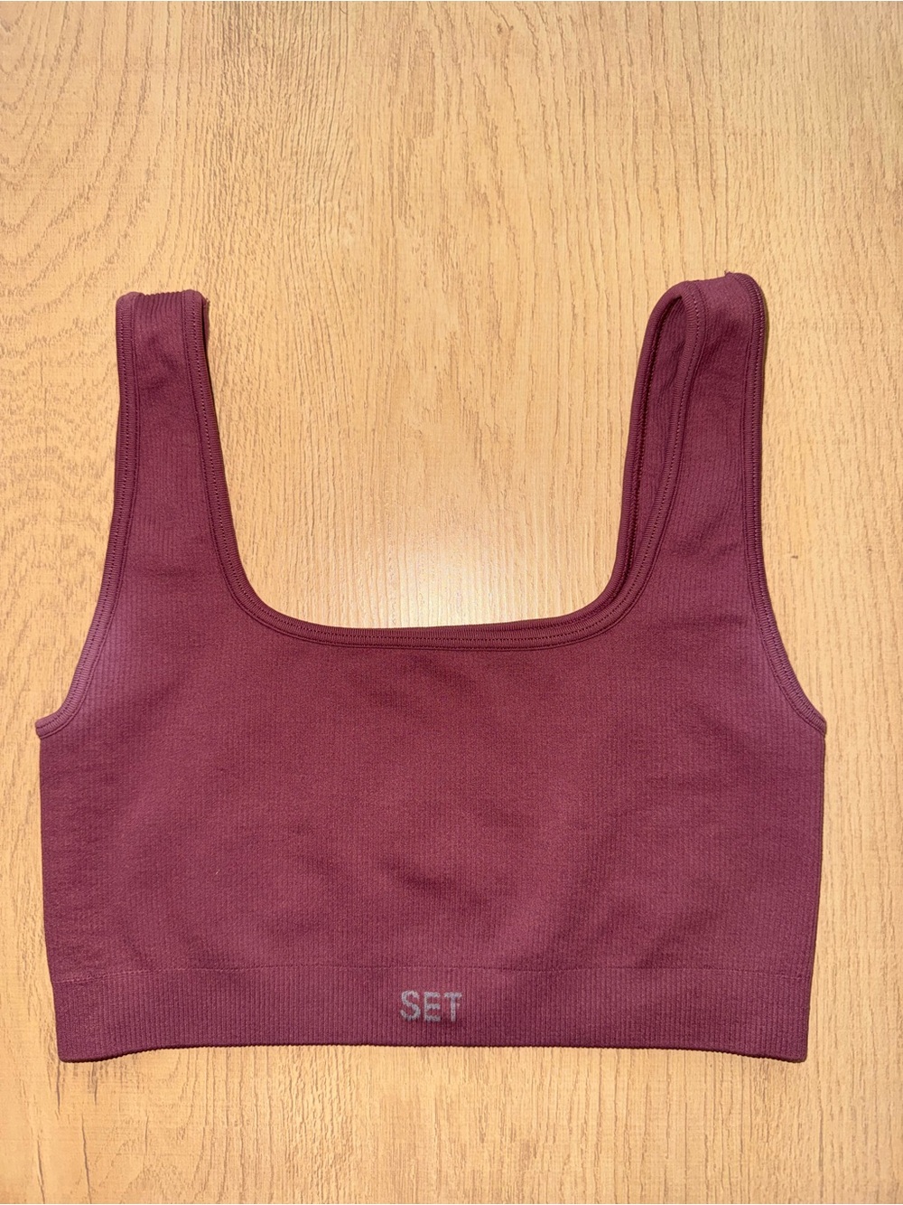 SET Active Ribbed Square-Neck Sports Bra in Wine Color